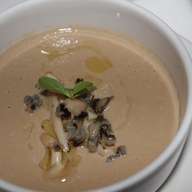 A close up of cream of mushroom soup